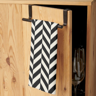 Zigzag Herringbone Black en Cream Theedoek