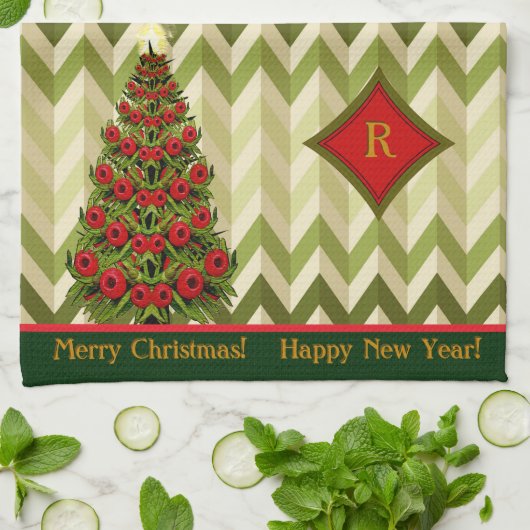 Zigzag kerstboom - monogram theedoek (Gevouwen)