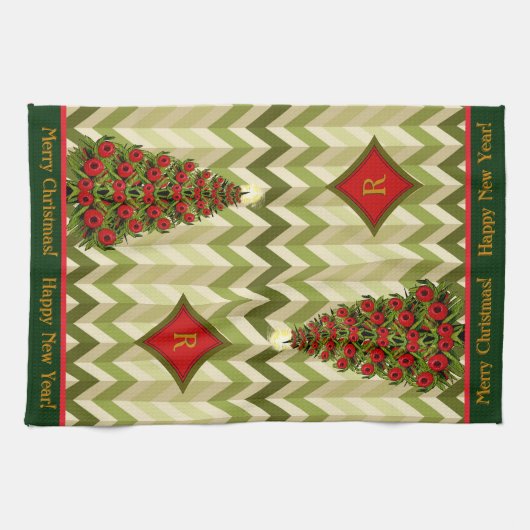 Zigzag kerstboom - monogram theedoek (Horizontaal)