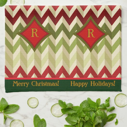 Zigzag Kerstmis (Monogrammed) Theedoek (Gevouwen)