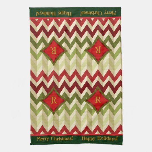 Zigzag Kerstmis (Monogrammed) Theedoek (Verticaal)