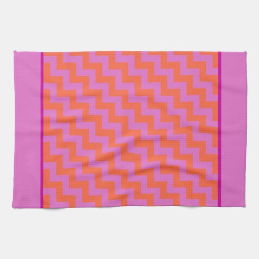 Zigzag Kitchen Towel, Magenta en Oranje Tsjetsjene Theedoek (Horizontaal)