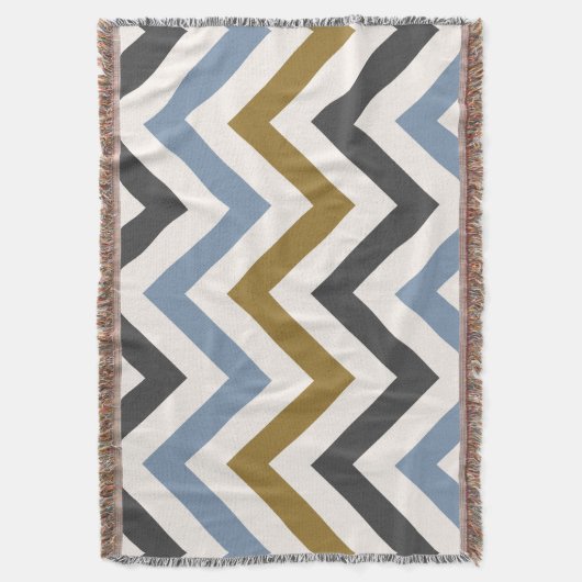 Zigzag Large Pattern Gold Grey & Blue op Cream Deken (Voorkant Verticaal)