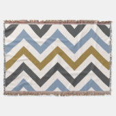 Zigzag Large Pattern Gold Grey & Blue op Cream Deken (Voorkant)