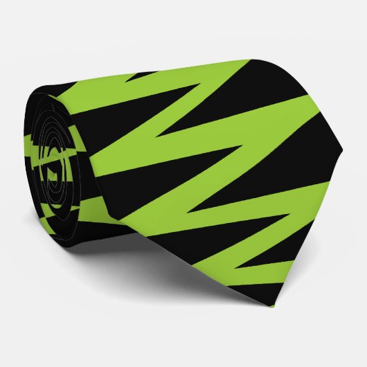 Zigzag - Martian Green op Black Stropdas (Opgerold)