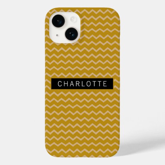 Zigzag Mustard Gold Pattern, gepersonaliseerd Case-Mate iPhone Case (Achterkant)