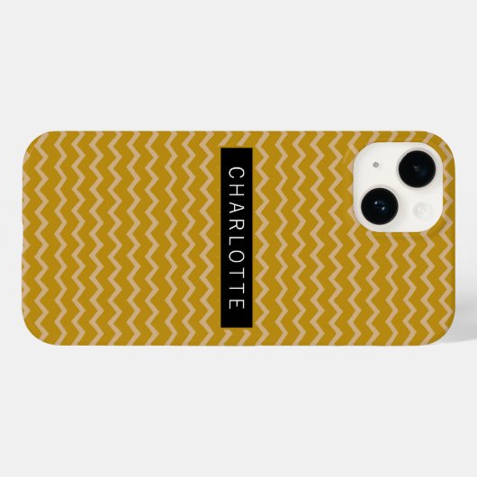 Zigzag Mustard Gold Pattern, gepersonaliseerd Case-Mate iPhone Case (Achterkant (horizontaal))