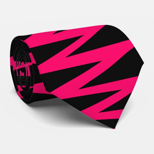 Zigzag - Neon Red op zwart Stropdas (Opgerold)