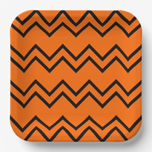 Zigzag oranje en zwart papieren bordje (Voorkant)