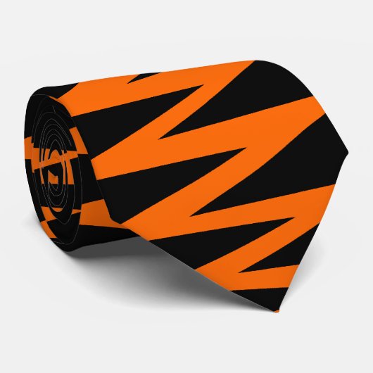 Zigzag - Oranje op zwart Stropdas (Opgerold)