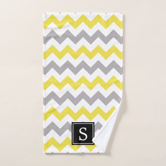 Zigzag patroon, Chevron, Geel, Grijs, Monogram Bad Handdoek (Handdoek)