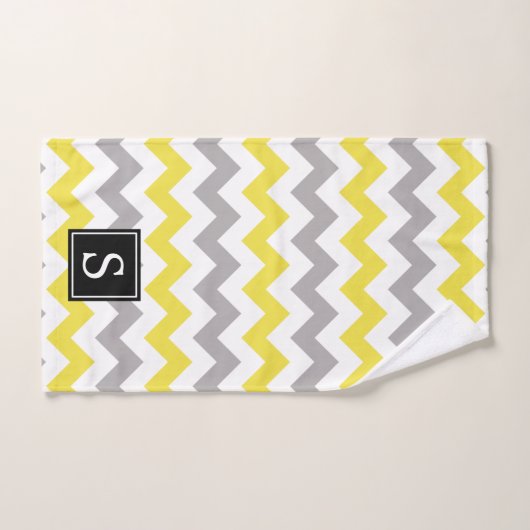 Zigzag patroon, Chevron, Geel, Grijs, Monogram Bad Handdoek (Handdoek)