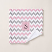 Zigzag patroon, Chevron patroon, roze, monogram Bad Handdoek (Wasdoekje)