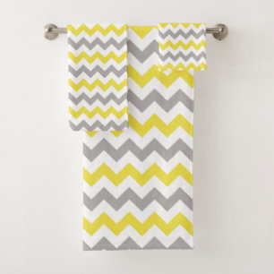 Zigzag Patroon, Chevron Pattern, Geel, Grijs Bad Handdoek