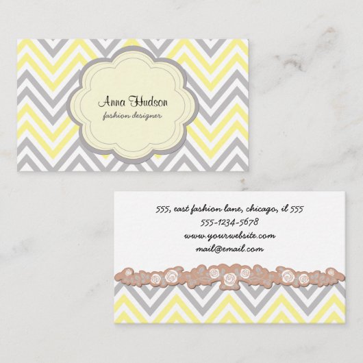 Zigzag Patroon, Chevron Pattern, Geel, Grijs Visitekaartje (Voorkant / Achterkant)