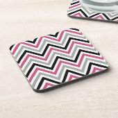 Zigzag Patroon, Chevron Pattern, Roze, Grijs, Zwar Drankjes Onderzetter (Linkerzijde)
