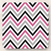 Zigzag Patroon, Chevron Pattern, Roze, Grijs, Zwar Drankjes Onderzetter (Voorkant)