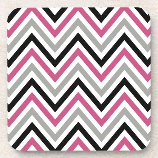 Zigzag Patroon, Chevron Pattern, Roze, Grijs, Zwar Drankjes Onderzetter (Voorkant)