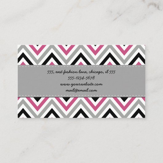 Zigzag Patroon, Chevron Pattern, Roze, Grijs, Zwar Visitekaartje (Achterkant)
