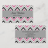 Zigzag Patroon, Chevron Pattern, Roze, Grijs, Zwar Visitekaartje (Voorkant / Achterkant)