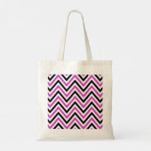 Zigzag Patroon, Chevron Pattern, Roze, Zwart Tote Bag (Achterkant)