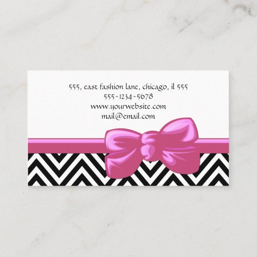 Zigzag Patroon, Chevron Pattern, Roze, Zwart Visitekaartje (Achterkant)