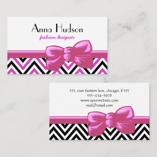Zigzag Patroon, Chevron Pattern, Roze, Zwart Visitekaartje (Voorkant / Achterkant)