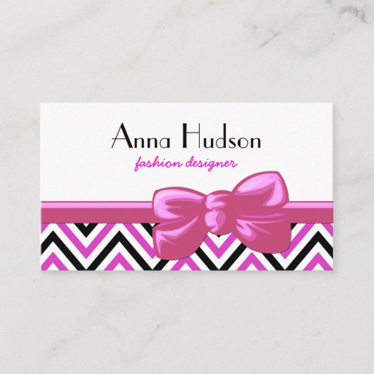 Zigzag Patroon, Chevron Pattern, Roze, Zwart Visitekaartje (Voorkant)