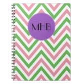 Zigzag Patroon, Chevron, Roze, Groen, Monogram Notitieboek (Voorkant)