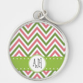 Zigzag Patroon, Chevron, Roze, Groen, Monogram Sleutelhanger (Voorkant)