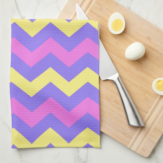 Zigzag patroon (geel, paars en roze) theedoek (Quarter Fold)