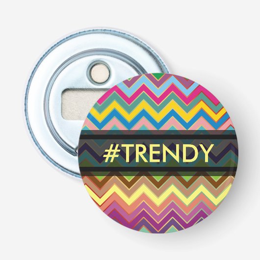 ZIGZAG patroon - gekleurd + jouw tekst Button Flesopener (Voorkant)