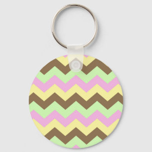 Zigzag patroon (groen, roze, geel en bruin) sleutelhanger