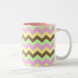 Zigzag patroon (groen, roze, geel en bruin) tweekleurige koffiemok
