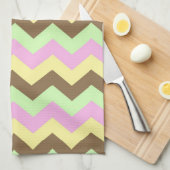 Zigzag patroon (roze, groen, geel en bruin) theedoek (Quarter Fold)