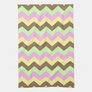Zigzag patroon (roze, groen, geel en bruin) theedoek