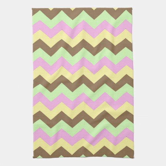 Zigzag patroon (roze, groen, geel en bruin) theedoek (Verticaal)