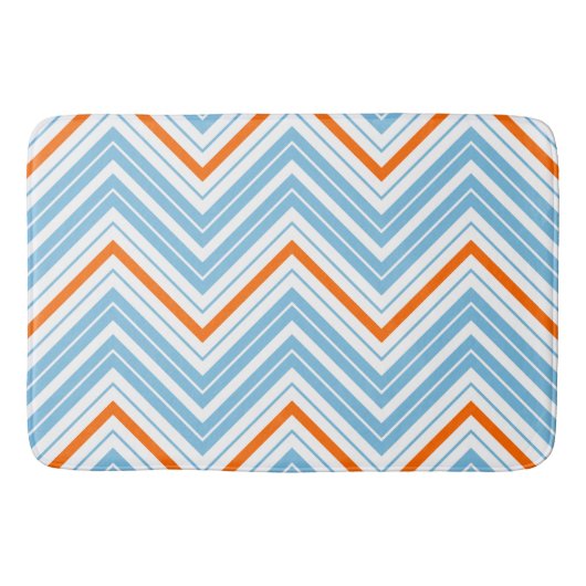 Zigzag Patroon Sinaasappel Wit & Blauw Badmat (Voorkant)