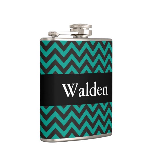 ZIGZAG-patroon - zwart + achtergrond en naam Heupfles (Rechts)