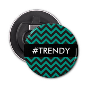 ZIGZAG-patroon - zwart + achtergrond en tekst Button Flesopener