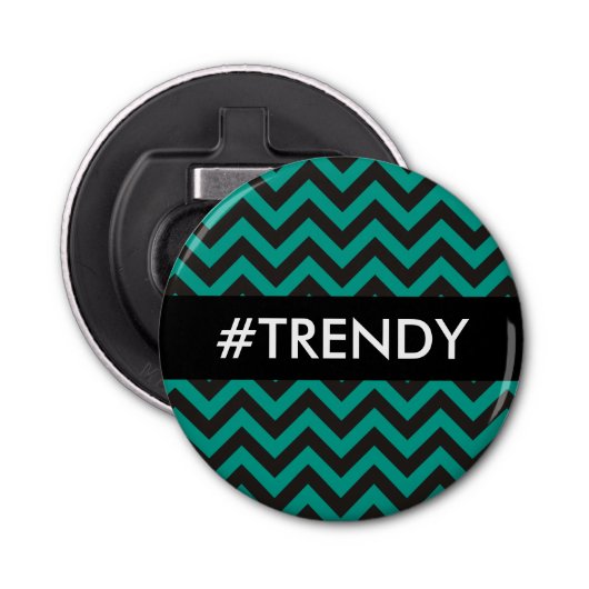 ZIGZAG-patroon - zwart + achtergrond en tekst Button Flesopener (Voorkant)