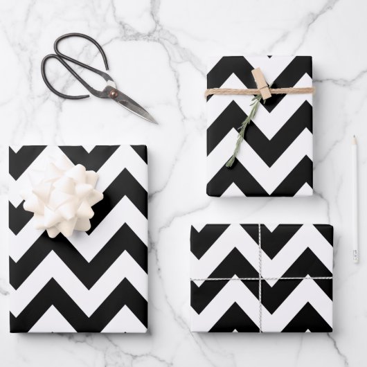 Zigzag Pattern Black and White Chevron Inpakpapier Vel (Voorkant)