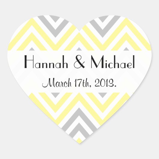 Zigzag Pattern, Chevron, Geel, Grijs, Weddenschap Hart Sticker (Voorkant)