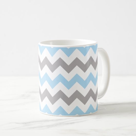 Zigzag Pattern, Chevron Pattern, Blue, Grey Koffiemok (Voorkant rechts)