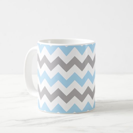 Zigzag Pattern, Chevron Pattern, Blue, Grey Koffiemok (Voorkant links)