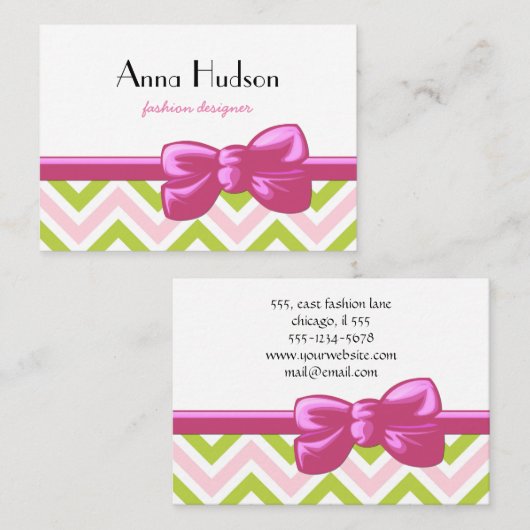 Zigzag Pattern, Chevron Pattern, Green, Roze Visitekaartje (Voorkant / Achterkant)