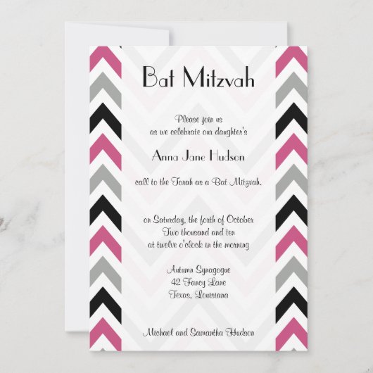 Zigzag Pattern, Chevron Pattern, Roze, Bat Mitzvah Kaart (Voorkant)
