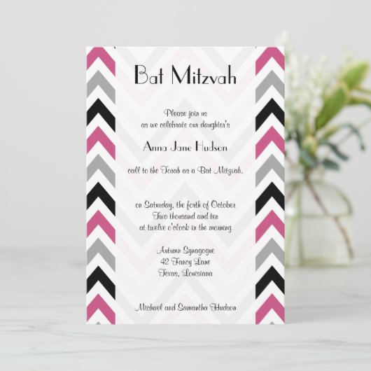 Zigzag Pattern, Chevron Pattern, Roze, Bat Mitzvah Kaart (Staand voorkant)