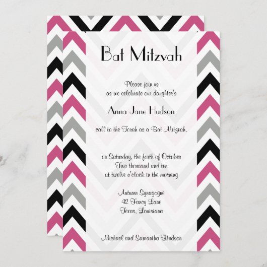 Zigzag Pattern, Chevron Pattern, Roze, Bat Mitzvah Kaart (Voorkant / Achterkant)
