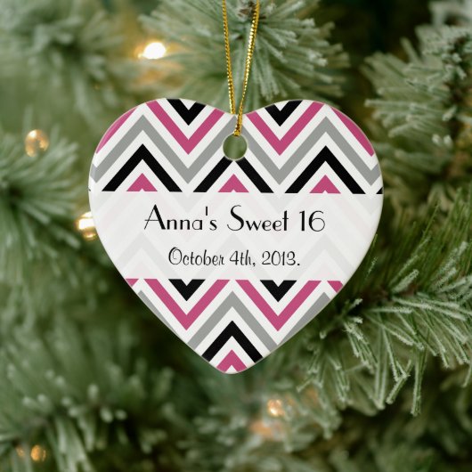 Zigzag Pattern, Chevron Pattern, Roze, weet 16 Keramisch Ornament (Boom)